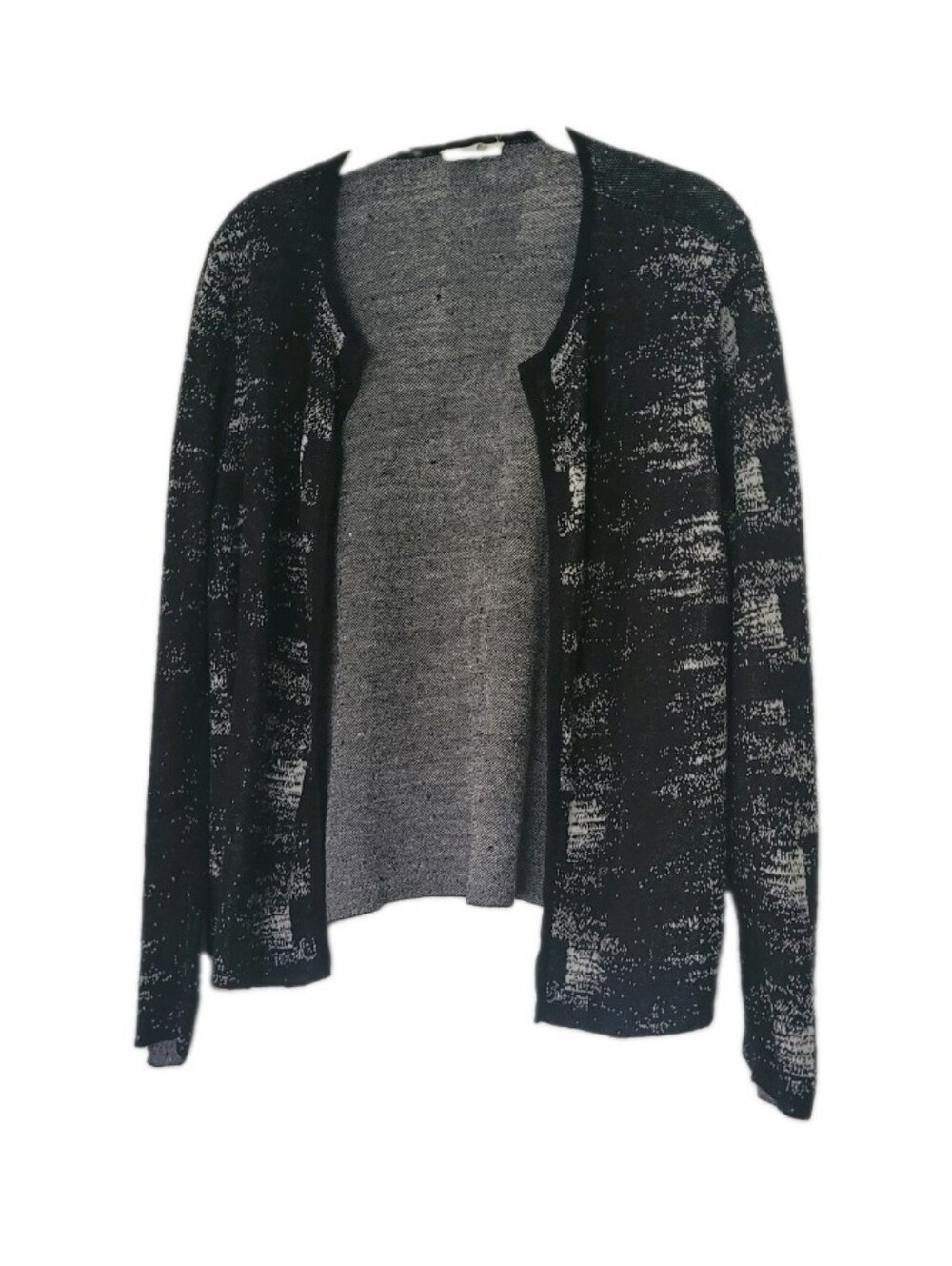 EILEEN FISHER Caridigan Size M Fine Organic Linen Birdseye Open Front Black Gray